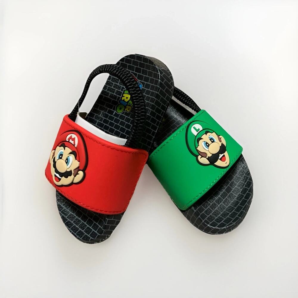 Nintendo Super Mario Luigi Toddler Slides Sandals, Size 5/6, Red/Green